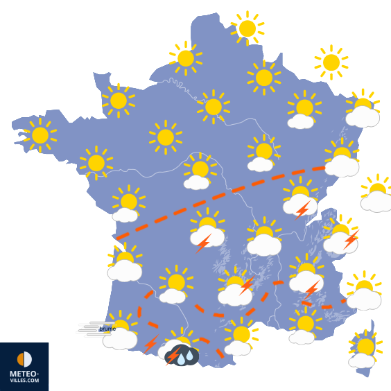 Carte de prévisions du temps du Dimanche 9 août 2026
