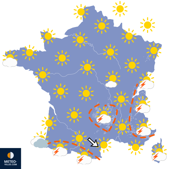 Carte de prévisions du temps du Dimanche 9 août 2026