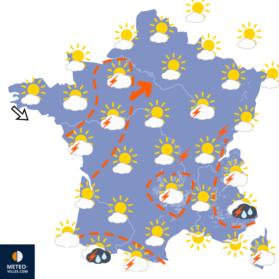 Carte de prévisions du temps du Jeudi 13 août 2026