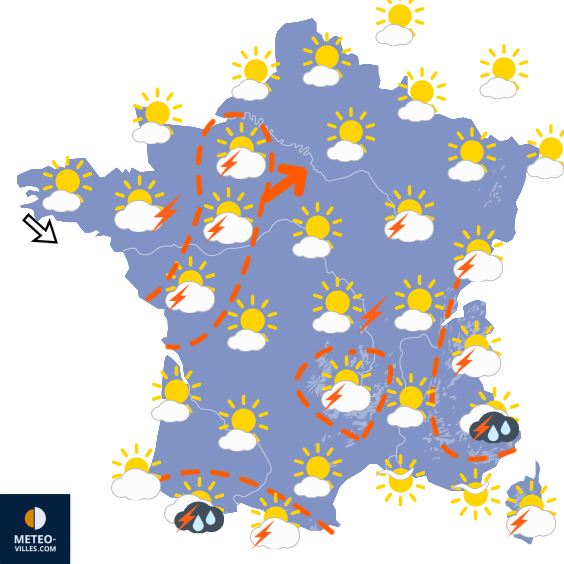 Carte de prévisions du temps du Vendredi 14 août 2026