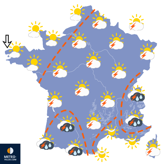 Carte de prévisions du temps du Jeudi 13 août 2026