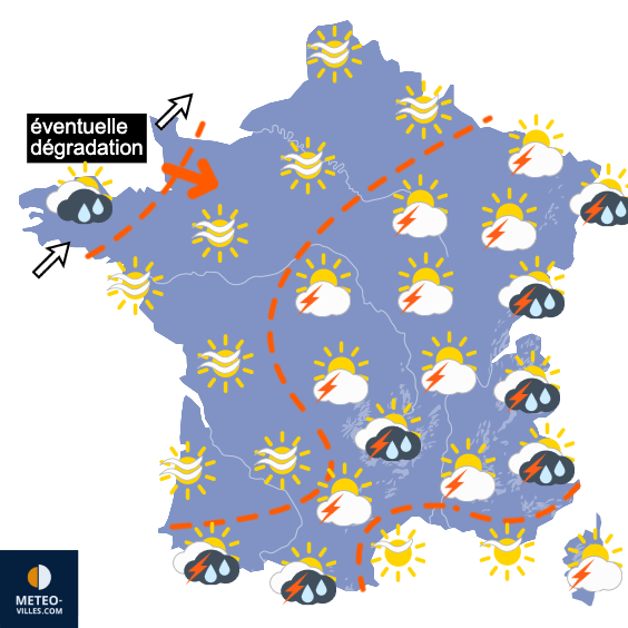 Carte de prévisions du temps du Dimanche 16 août 2026