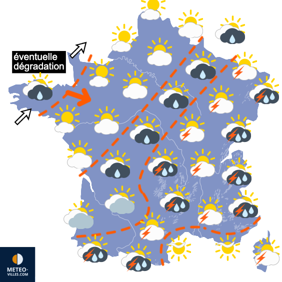 Carte de prévisions du temps du Dimanche 16 août 2026
