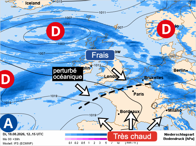 Carte de prévisions d'europe du Mardi 18 août 2026