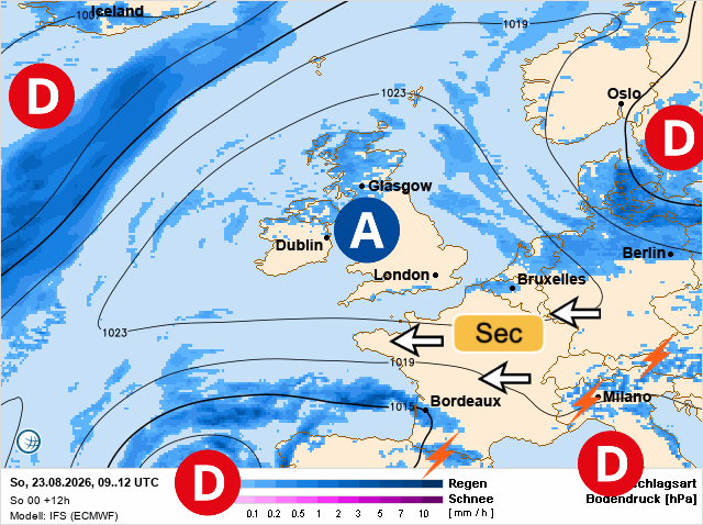 Carte de prévisions d'europe du Dimanche 23 août 2026