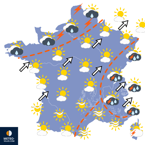 Carte de prévisions du temps du Mardi 25 août 2026