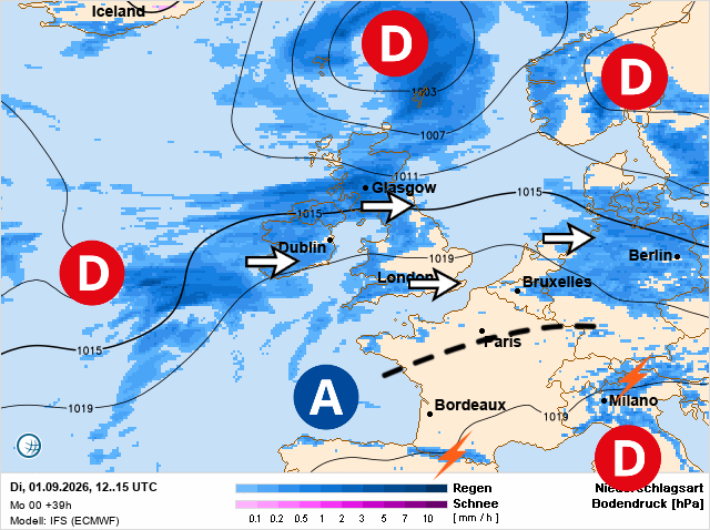 Carte de prévisions d'europe du Mardi 1 septembre 2026