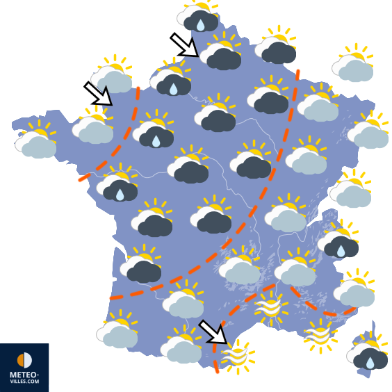 Carte de prévisions du temps du Lundi 7 septembre 2026