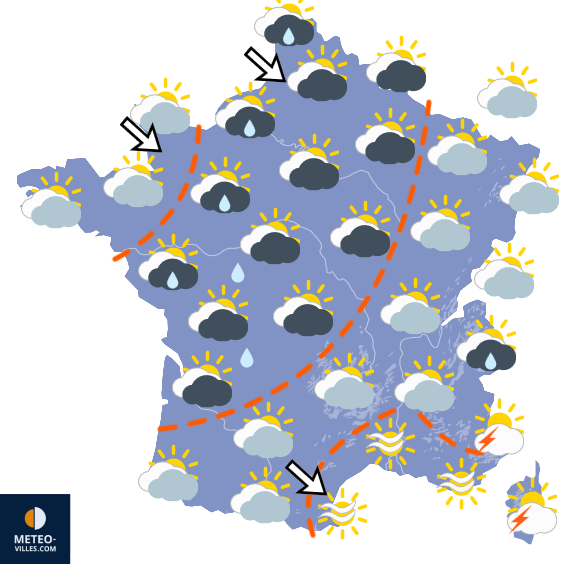 Carte de prévisions du temps du Lundi 7 septembre 2026