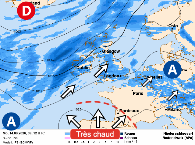 Carte de prévisions d'europe du Monday, September 14, 2026