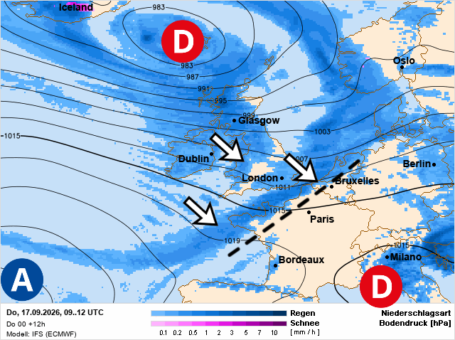 Carte de prévisions d'europe du Thursday, September 17, 2026