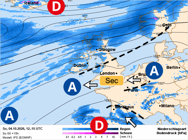 Carte de prévisions d'europe du Sunday, October 4, 2026