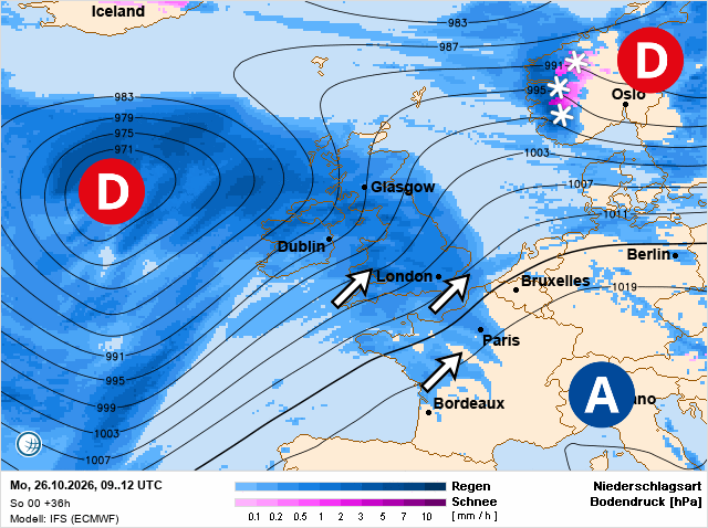 Carte de prévisions d'europe du Lundi 26 octobre 2026