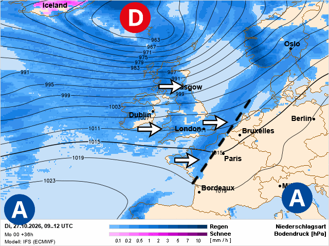 Carte de prévisions d'europe du Tuesday, October 27, 2026