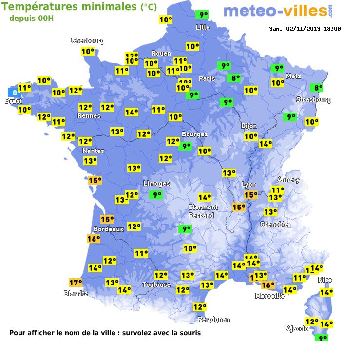 Température minimum pour le 02/11/2013 à 1812