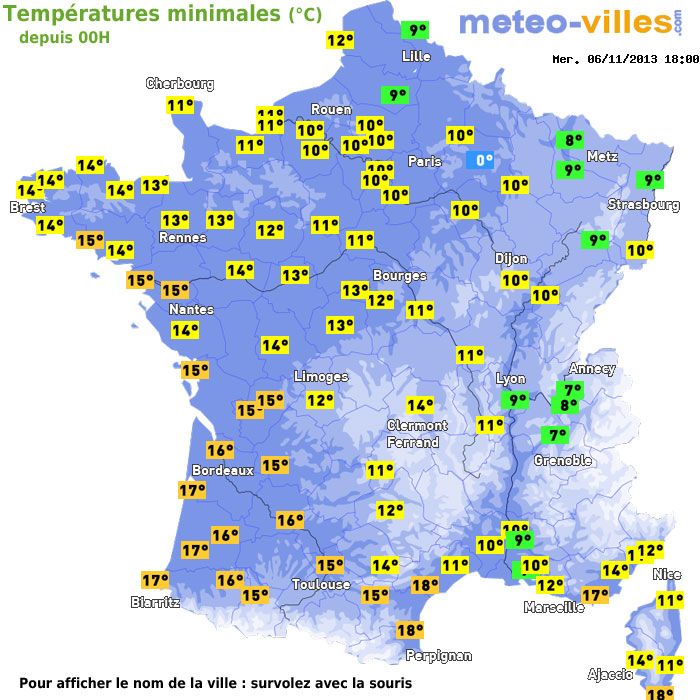 Température minimum pour le 06/11/2013 à 1812