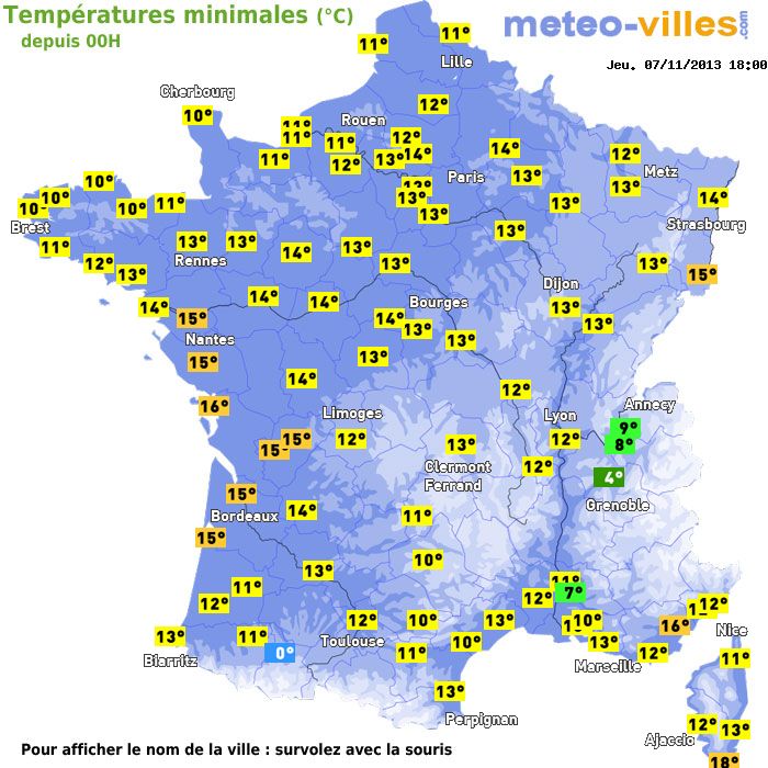 Température minimum pour le 07/11/2013 à 1812