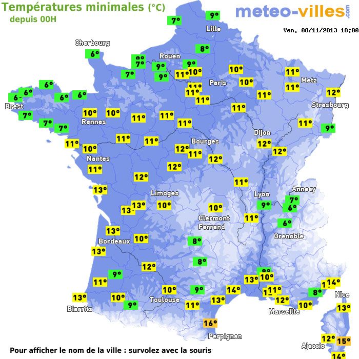 Température minimum pour le 08/11/2013 à 1812