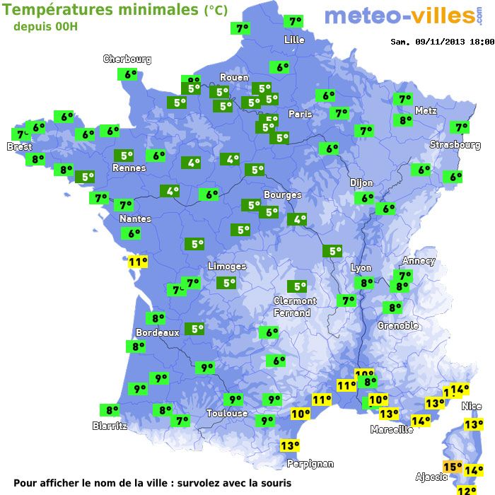 Température minimum pour le 09/11/2013 à 1812