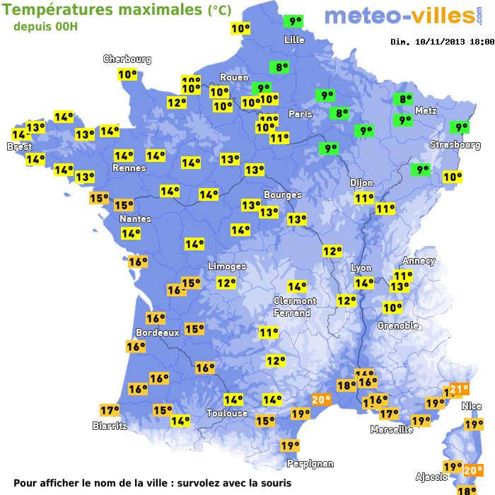 Température maximum pour le 10/11/2013 à 1812