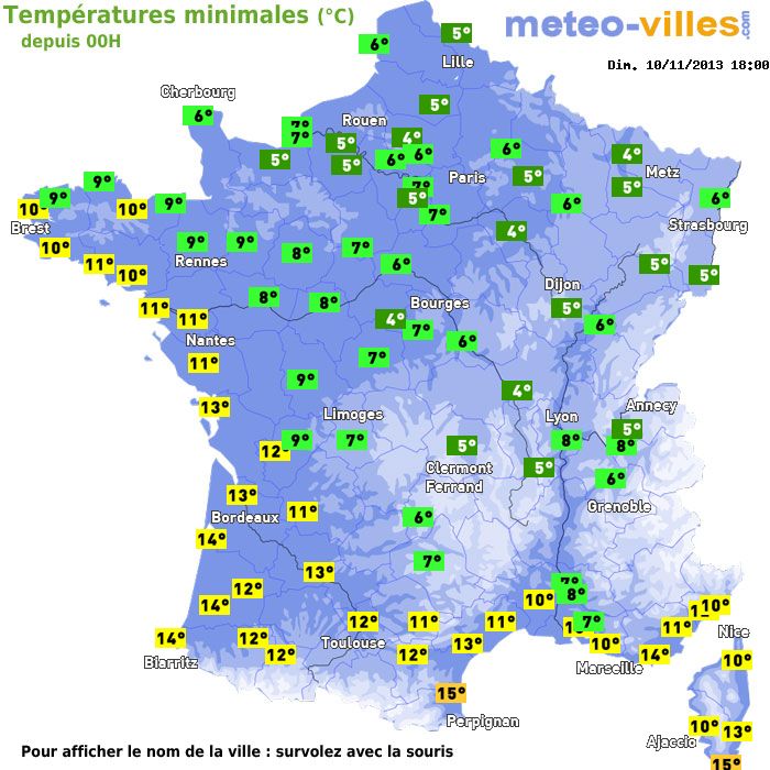 Température minimum pour le 10/11/2013 à 1812