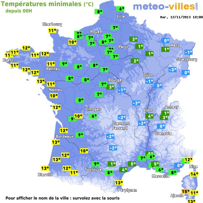 Température minimum pour le 12/11/2013 à 1812