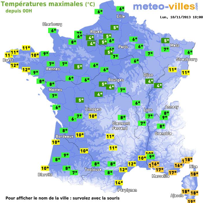 Température maximum pour le 18/11/2013 à 1812
