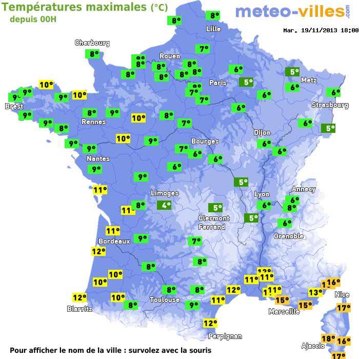 Température maximum pour le 19/11/2013 à 1812