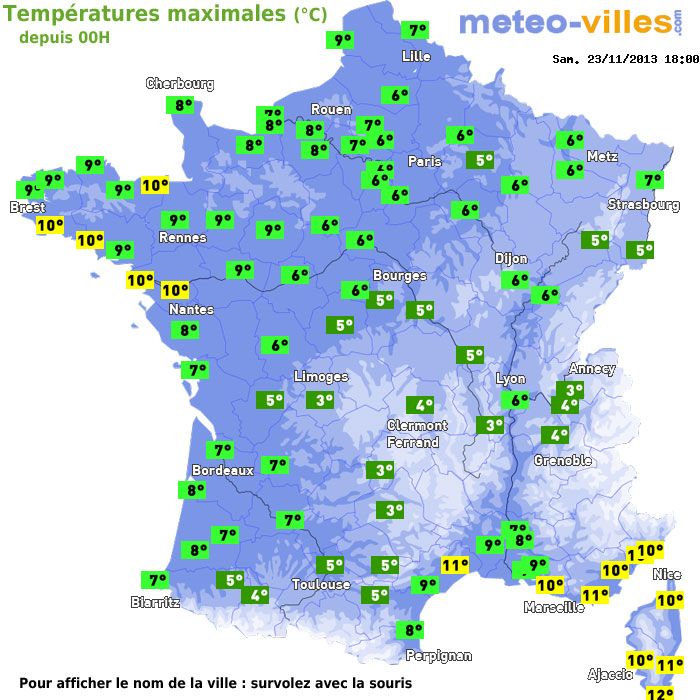 Température maximum pour le 23/11/2013 à 1812