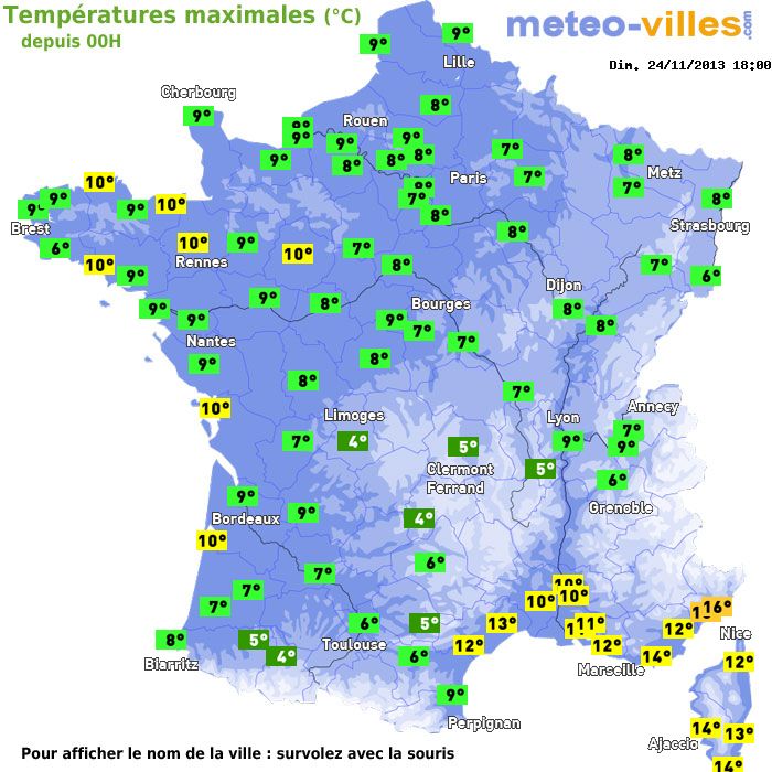 Température maximum pour le 24/11/2013 à 1812