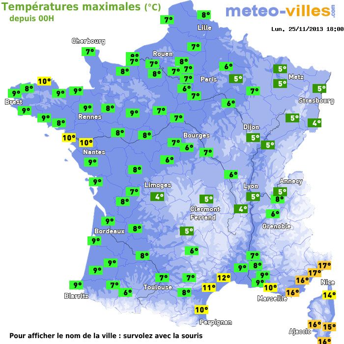 Température maximum pour le 25/11/2013 à 1812