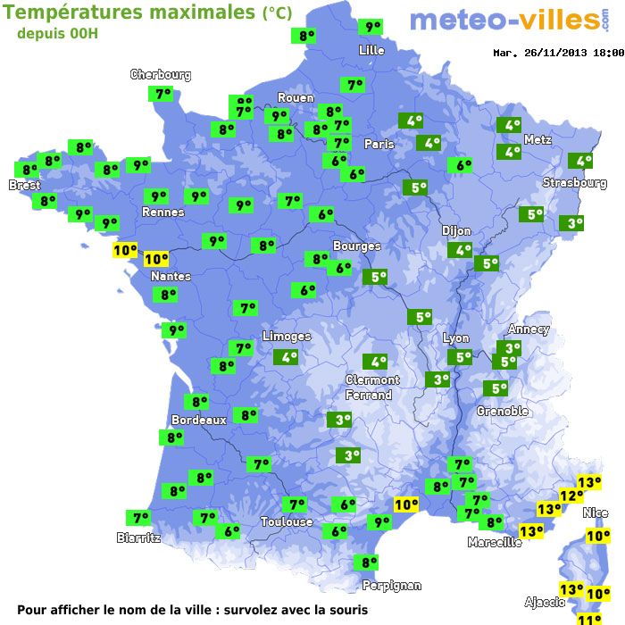 Température maximum pour le 26/11/2013 à 1812