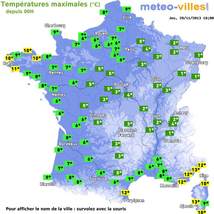 Température maximum pour le 28/11/2013 à 1812