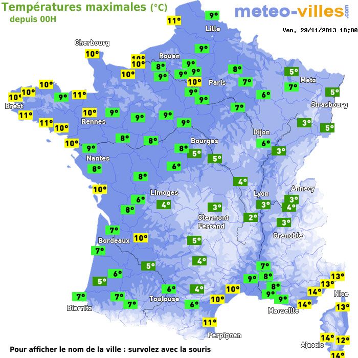 Température maximum pour le 29/11/2013 à 1812