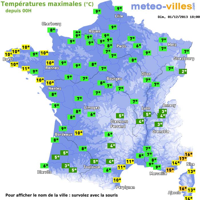 Température maximum pour le 01/12/2013 à 1812