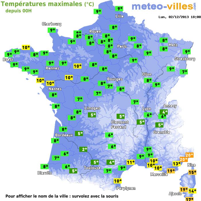 Température maximum pour le 02/12/2013 à 1812