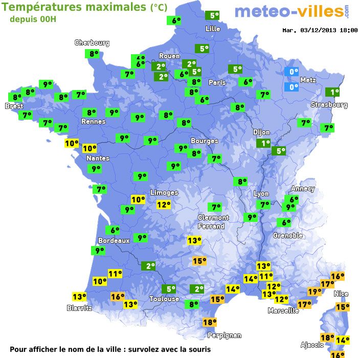 Température maximum pour le 03/12/2013 à 1812