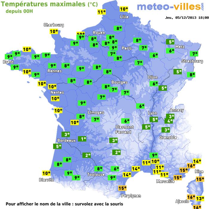 Température maximum pour le 05/12/2013 à 1812
