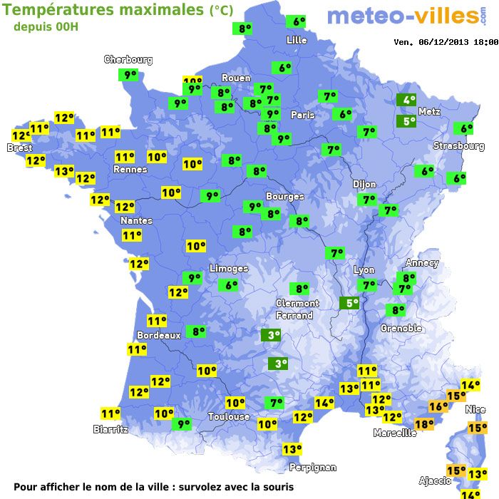 Température maximum pour le 06/12/2013 à 1812