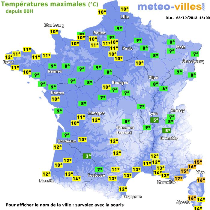 Température maximum pour le 08/12/2013 à 1812