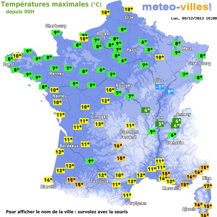 Température maximum pour le 09/12/2013 à 1812