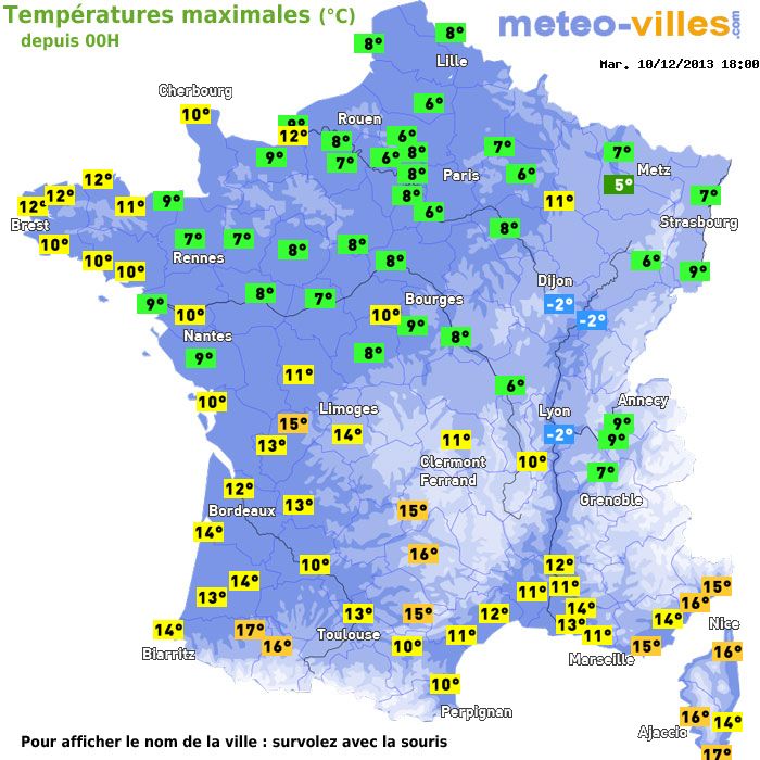 Température maximum pour le 10/12/2013 à 1812