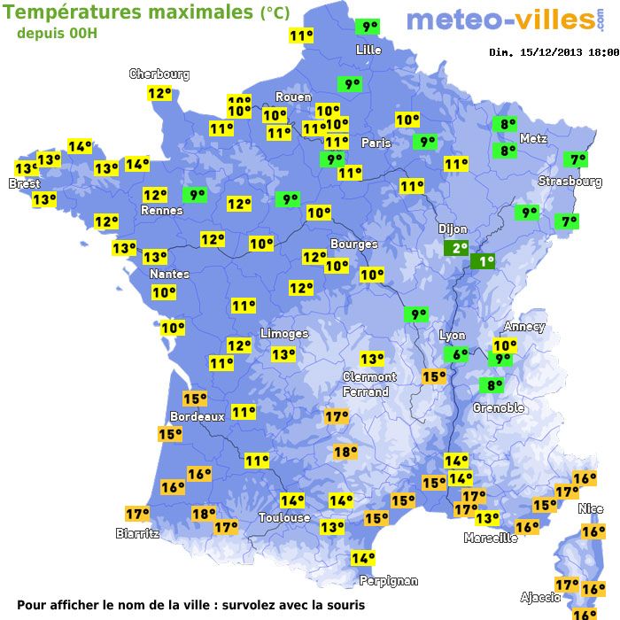 Température maximum pour le 15/12/2013 à 1812