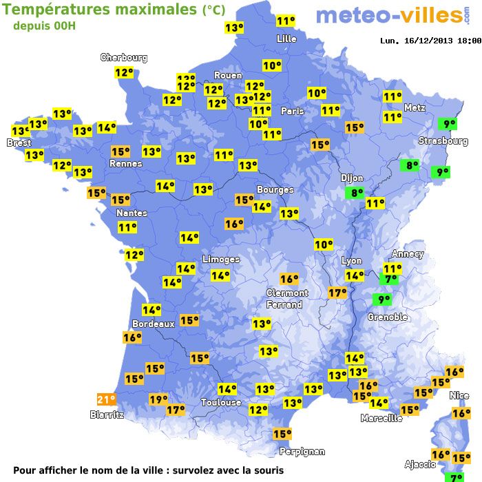 Température maximum pour le 16/12/2013 à 1812