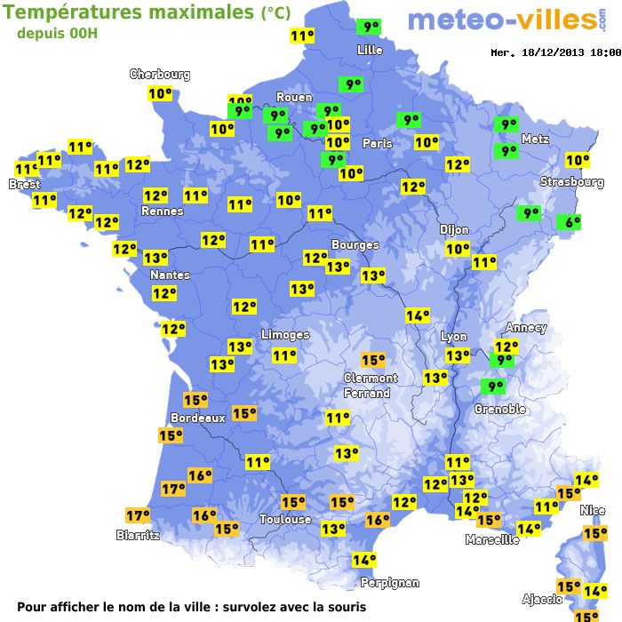 Température maximum pour le 18/12/2013 à 1812