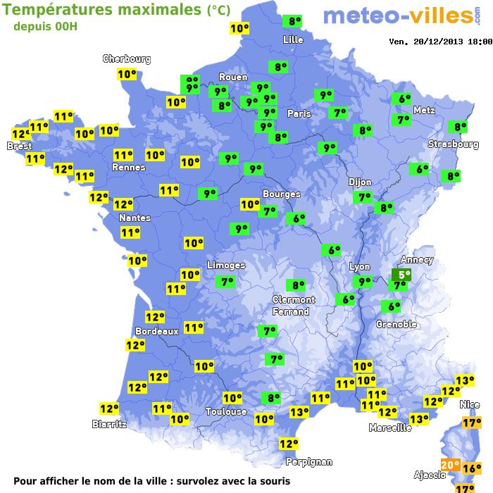 Température maximum pour le 20/12/2013 à 1812