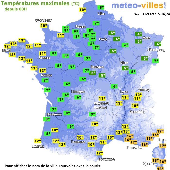 Température maximum pour le 21/12/2013 à 1812