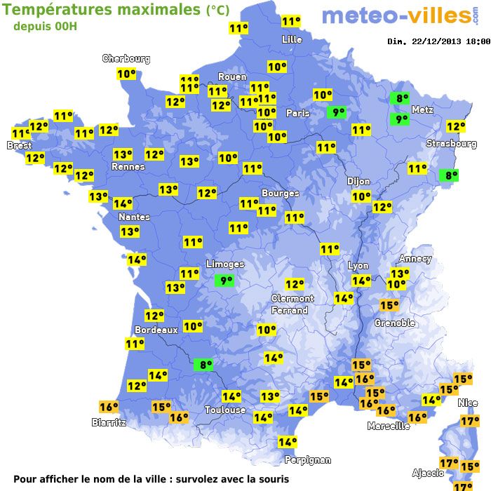 Température maximum pour le 22/12/2013 à 1812