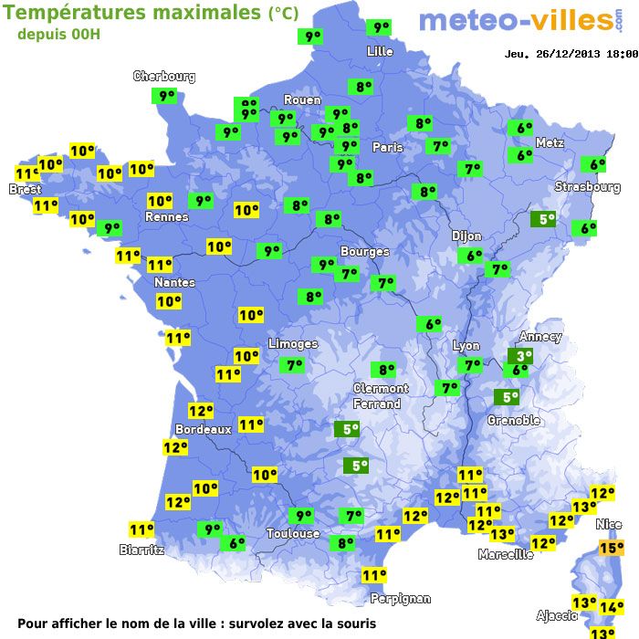 Température maximum pour le 26/12/2013 à 1812
