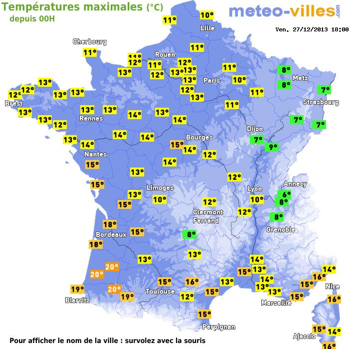Température maximum pour le 27/12/2013 à 1812
